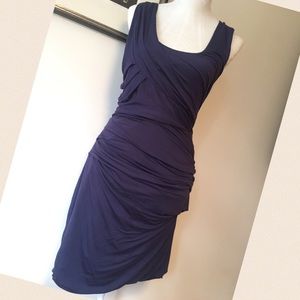 Deletta draped body con blue cotton dress small